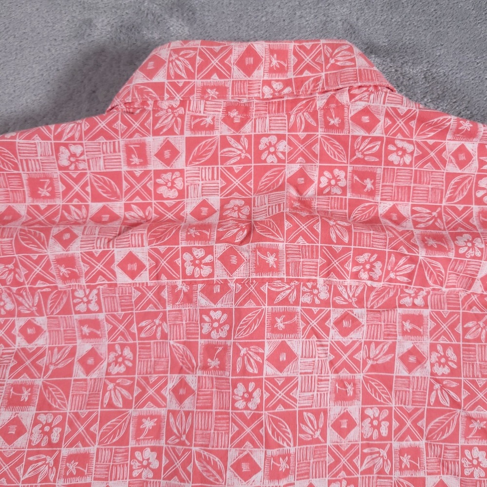 Tori Richard Shirt Mens Medium Red Cotton Lawn Short Sleeve Block Print Hawaii - Picture 7 of 8